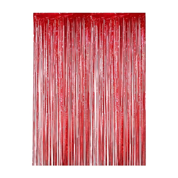 LAMIRO 2-Pack Red Birthday Streamers – Foil Curtains for Dance Decorations,Photo Booth Props,and Holiday Celebrations