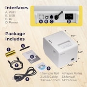 Volcora Thermal Receipt Printer, 80mm POS Printer w/Auto Cutter, USB/Ethernet Interface for Windows/MAC/Linux, ESC/POS Command Support Cash Drawer, High Speed Kitchen Printer, Wall Mount (White)