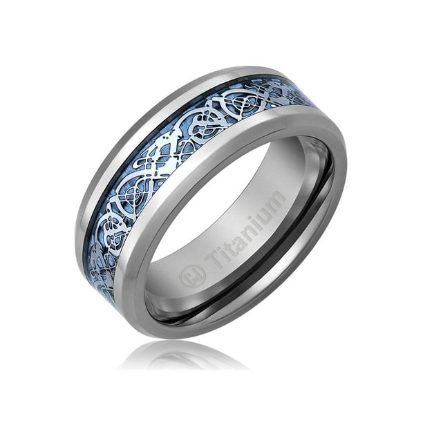 Cavalier Jewelers Mens Wedding Band In Titanium 8mm Ring Blue Celtic Dragon Design Walmart Com Walmart Com