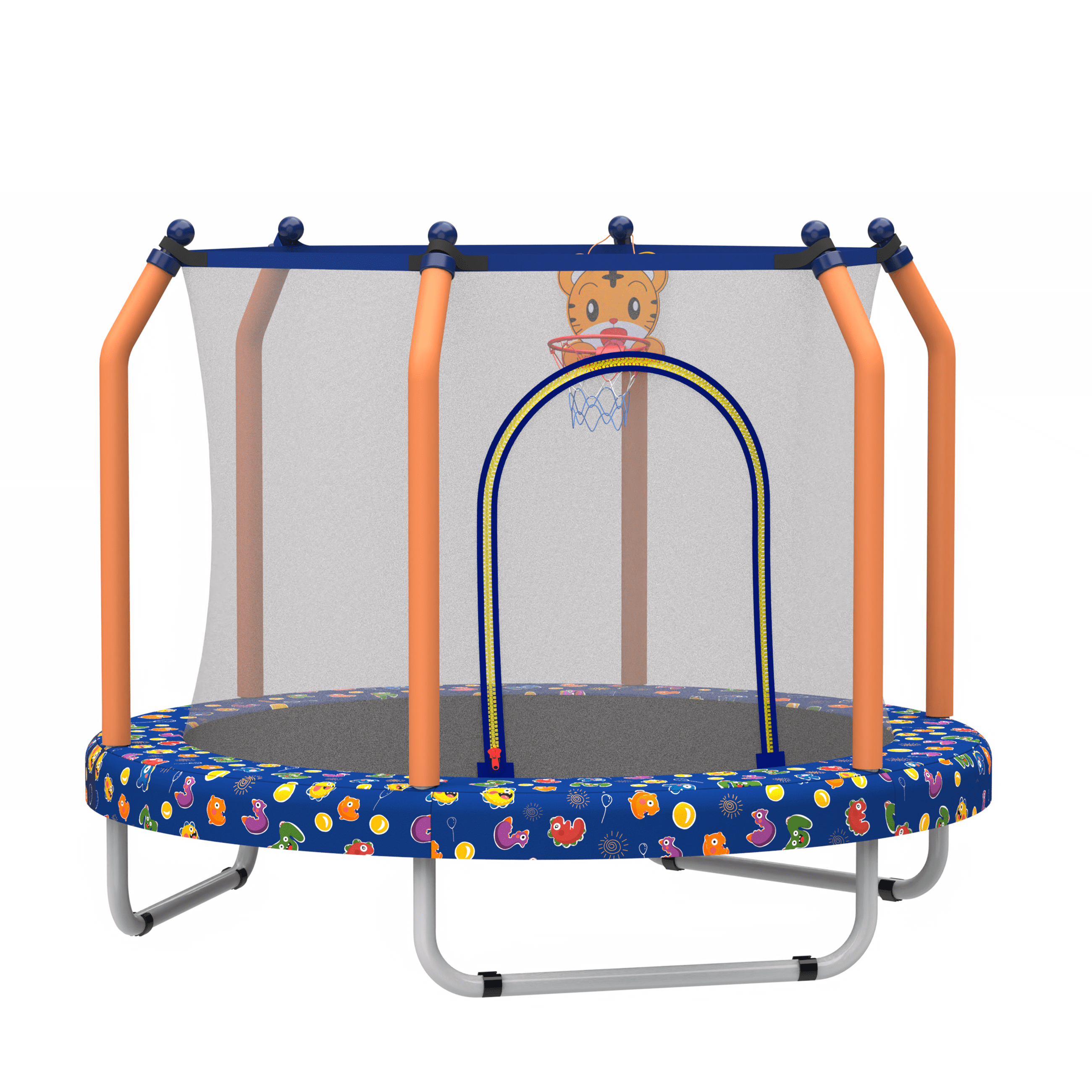 EUROCO 55" Toddler Trampline with Enclosure Net and Basketball Hoop, Indoor Mini Trampoline for Kids