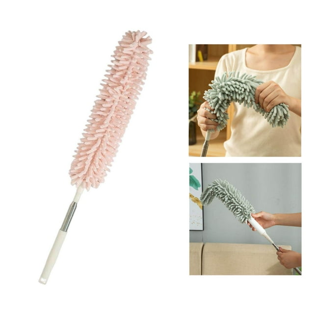 kurtrusly 1.3M Telescopic Ceiling Duster Bendable Duster for Brushes Cleaning Cleaning Ceiling Fan Car pink