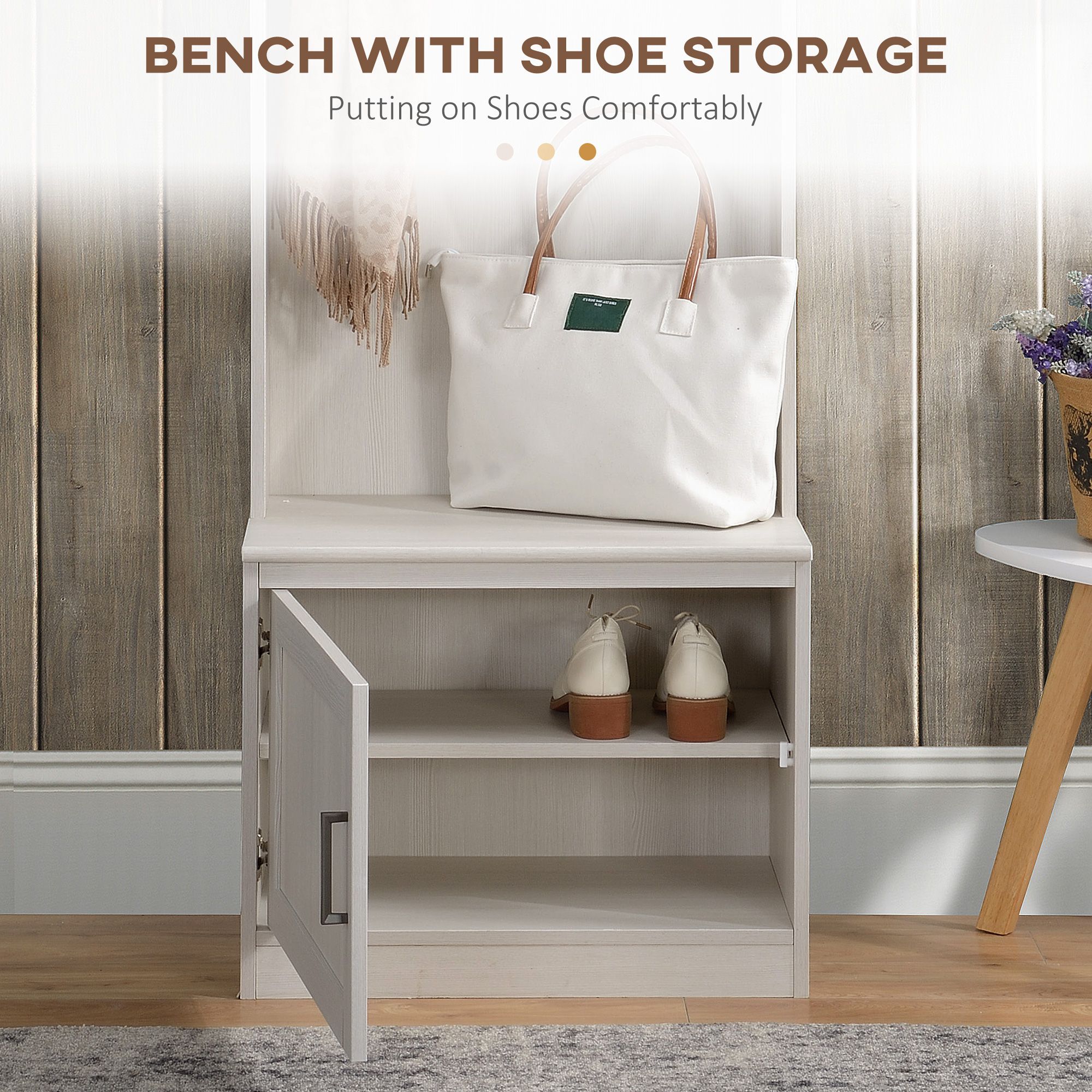 23.5IN Coat Rack Stand with Storage Bench and Hooks Rustic Hall Tree for Small Spaces Entryway Living Room