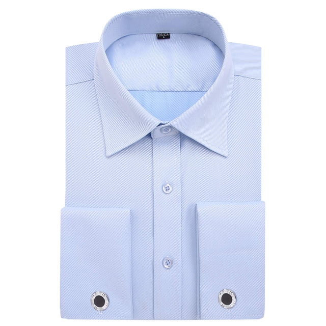 Alimens & Gentle Camisas de vestir de ajuste regular con puños franceses (gemelos incluidos) (cuello de 18" - manga de 34"/35" azul)