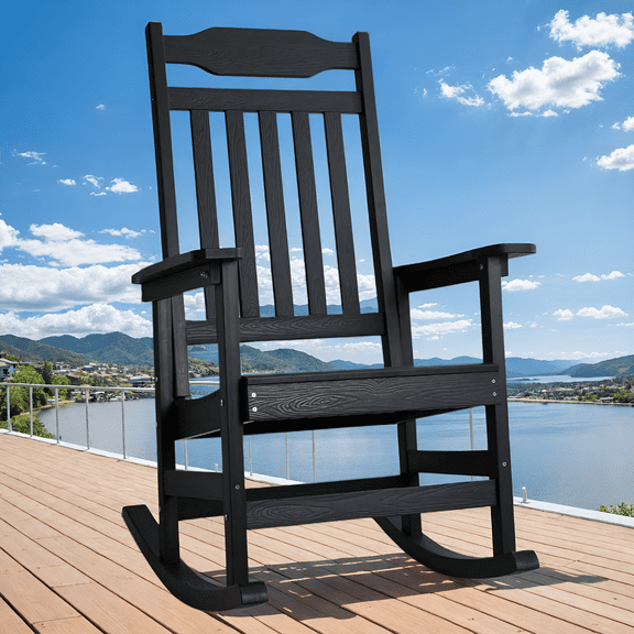 Mousport Oversized Patio Rocking Chair HDPS, Outdoor Rocking Chair for Adults, All-Weather Resistant Porch Rocker for Lawn Garden 400 lbs, Black