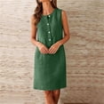 thumbnail image 6 of Tqcoqu Women's Linen Blend Sleeveless Henley Neck Button Placket Shift Dress with Pockets,Green Women's S-XXL, 6 of 10