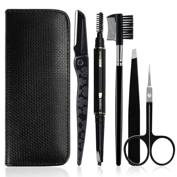 Juego de cejas, kit de cuidado de cejas de acero inoxidable de 5 piezas con pinzas, tijeras, peine cepillo de cejas, lápiz de cejas, maquinilla de afeitar
