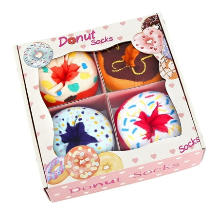 Funny Donut Socks Box - Funny Gifts for Women Ladies Teenage Girls - Fun Novelty Cute Food Cotton Socks Christmas Gifts-4 Pairs