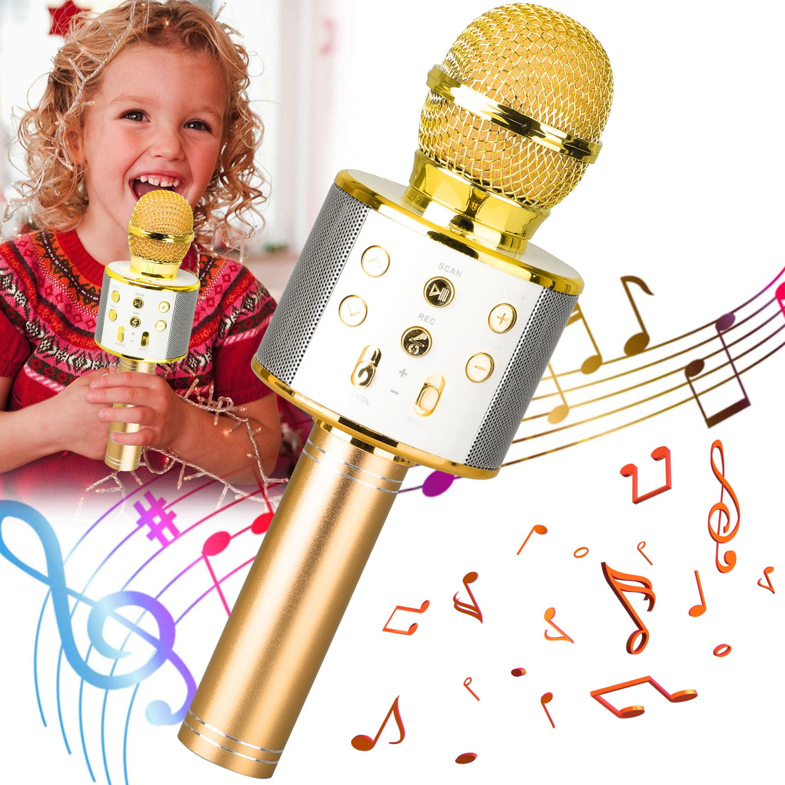 1 PCS, Silver*1 Bluetooth Portable Handheld Karaoke Machine Christmas Birthday Gifts for Kids Adults SEATANK Kids Karaoke Microphone Toys 