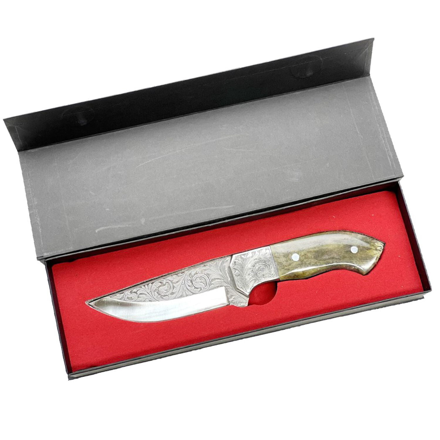 TheBoneEdge 10" Hand Made Engraved Blade Green  Brown Wood Handle Tracker Hunting knife With Sheath
