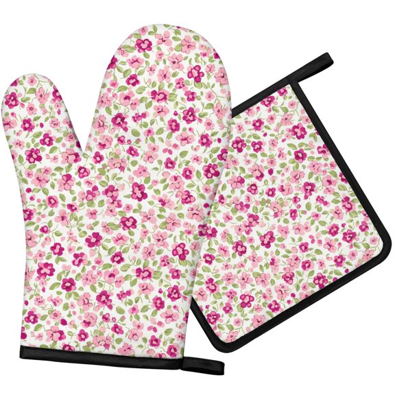 Pioneer Flower Floral Print Pattern 1-Pack Oven Mitts Set, Heat Resistant Kitchen Gloves, 7.7" X 12"