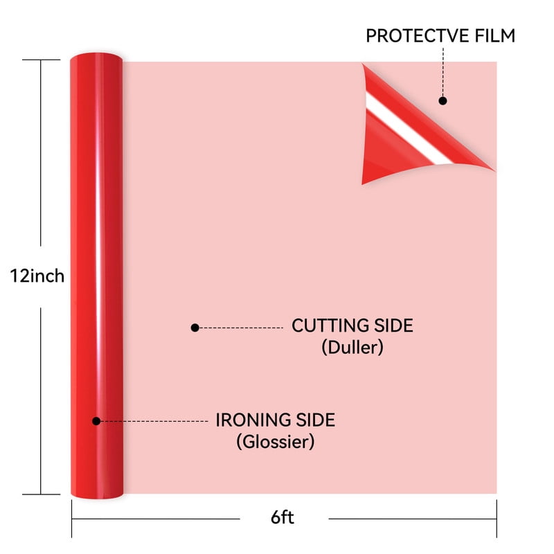 HTVRONT Heat Transfer Vinyl-12" x 6ft for Shirts, Iron on Vinyl for All Cutting Machine-Easy to Cut & Weed for Heat Transfer Design-Red