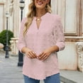 thumbnail image 6 of WREESH Womens Pompom Shirt 3/4 Sleeve V-Neck Chiffon Blouse Dot T-Shirts Casual Work Blouse Tops Pink, 6 of 8