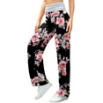 thumbnail image 5 of WREESH Womens Pajama Pants Comfy Pajama Pants Wide Leg Lounge Palazzo Yoga Pants Casual Loose Printed Fold Waist Pants Pink, 5 of 8