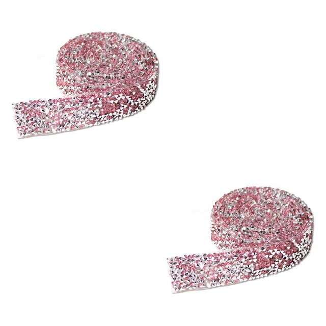 Bewildely Bling Stickers Glitter Cadena de diamantes de imitación Ligero Fix Decor Beads Portable Drill Strip con Lustre Pink 1 Code 2.5cm Rosa 1 Código 2.5 cm 2Conjunto