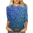 thumbnail image 3 of DDAPJ pyju Womens Glitter Tops Sequin Printed Tops 3/4 Sleeve Sparkly Dressy Blouses Round Neck Loose Tops Prime Sales Today Multicolor XL, 3 of 6