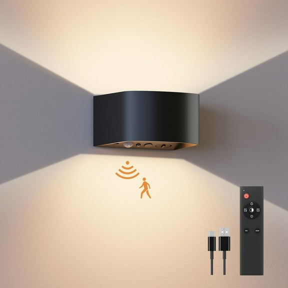 Motion Sensor Wall Light with Remote Control 3 Colors Wireless Wall Lamp LED Indoor Up and Down Wall Sconce 5000mAh Rechargeable Battery Powered Wall Lamps Brightness Adjustable