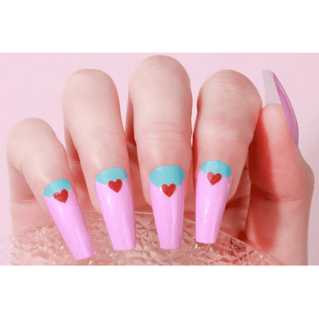 Pink Hearts Gel Nails
