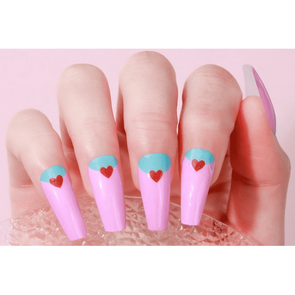Pink Hearts Gel Nails