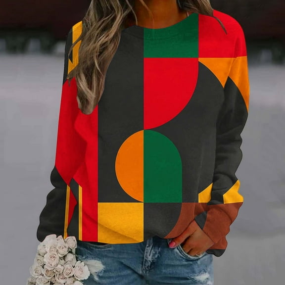 Fznquz Black History Sweatshirts for Women Long Sleeve Crew Neck Sweatshirt Winter Holiday Oversized Outfits