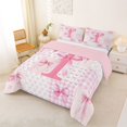 thumbnail image 2 of Erosebridal Pink Initial Letter T Kids Queen Comforter Set,Geometric Checkered Cute Bowtie Bedding Comforter Set For Girls,Pink Reversible,3-Piece, 2 of 7