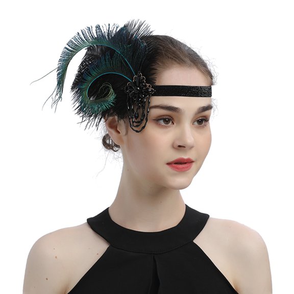 Yanyanz Handkerchiefs for Men, 1920s Flapper Headband Black Feather Headpiece Hair Head Accessories for Womens, Women's Handkerchiefs Green One Size