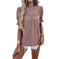 thumbnail image 2 of ZOELNIC Womens Tops Summer Loose Crew Neck Eyelet T-Shirts Dressy Casual Ruffle Sleeve Tunic Blouses, M, 2 of 4