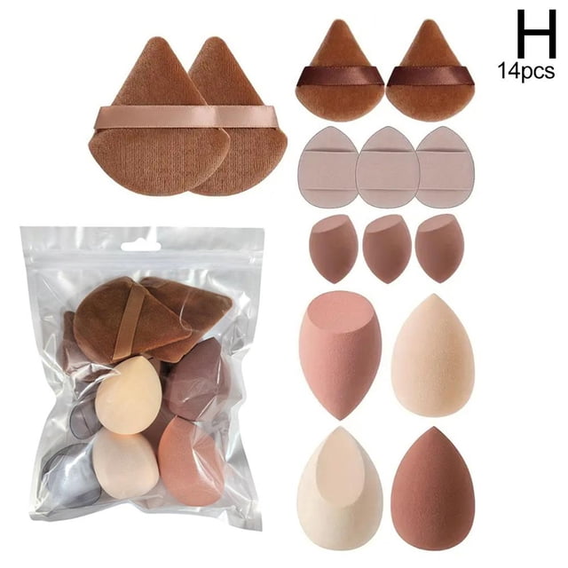 Set de 14 huevos de maquillaje, esponja supersuave para polvos, delicado, sin polvos, borla de maquillaje, huevo de belleza