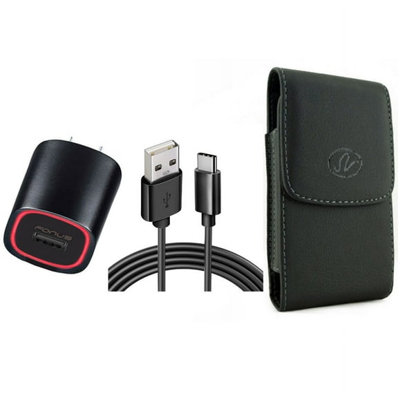 Home Charger & Case Belt Clip for iPhone 15 Pro Max - Fast 18W USB Cable 6ft TYpe-C Power and Leather Holster Cover Pouch B2J for iPhone 15 Pro Max (6.7")