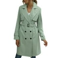 thumbnail image 3 of Canrulo Women Trench Coats Double Breasted Long Classic Lapel Windproof Outerwear with Belt Buckle Green XL, 3 of 3
