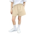 thumbnail image 2 of Babcutegg Girls’ Solid Color Elastic Waist Summer Shorts with Pockets, Casual & Comfortable Pants for Ages 2-15 Beige Size 8, 2 of 5
