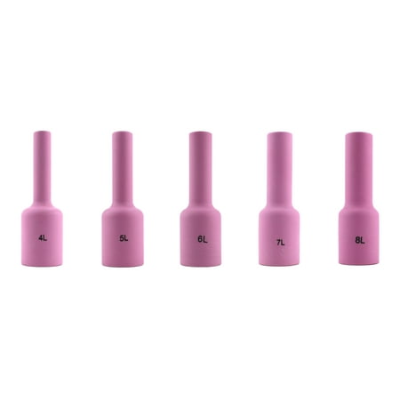 

Long Alumina Nozzle Cups for TIG Welding Torches Series 17/18/26 with Gas Lens Set-Up - Assorted Sizes: #4L to #8L - (5 PIECES)