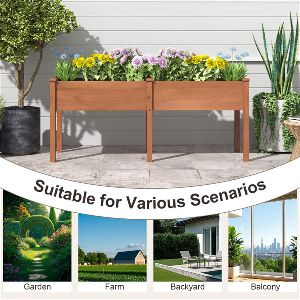 Topcobe Large Raised Garden Bed with Drainage Holes and 6 Supporting Legs, Outdoor Garden Bed for Patio Backyard-Brown