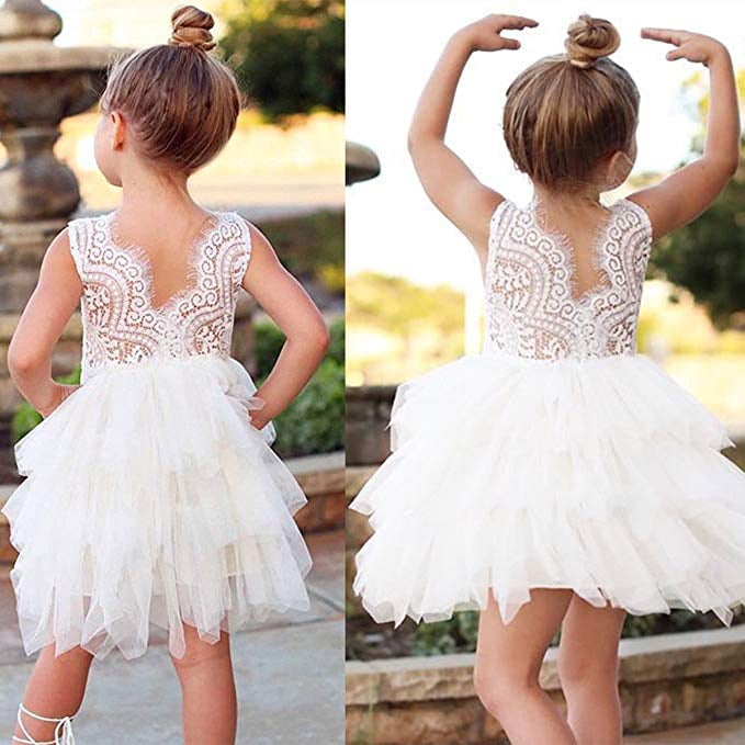 Toddler Girls Tutu Dress Lace top Backless A-line Tulle Flower Girl ...