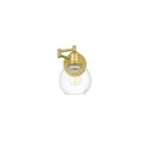 Living District Davian 1-Light Metal/Glass Swing Arm Wall Sconce in Brass/Clear