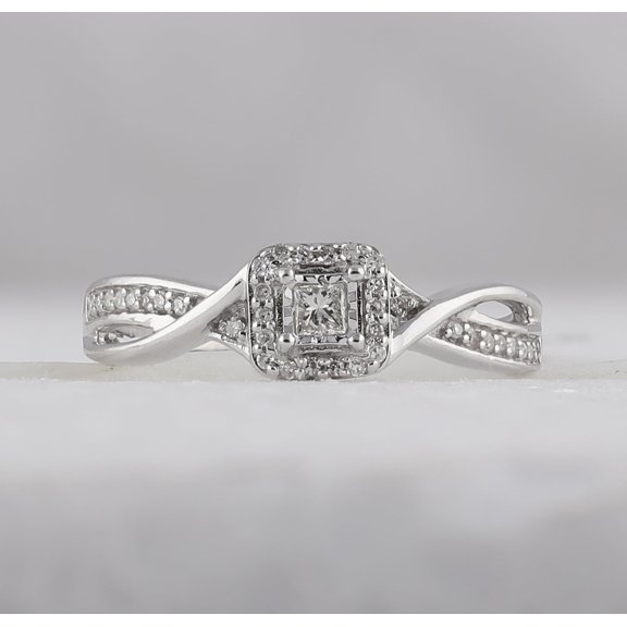 Sterling Silver Womens Princess Diamond Solitaire Promise Bridal Ring 1/8 Cttw