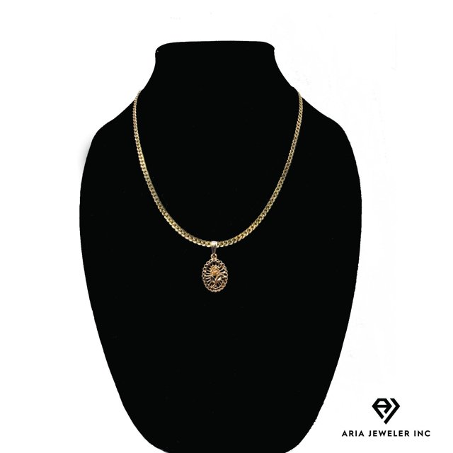 Collar de oro de 14 quilates con colgante de Rosa Ovalada, el mejor regalo unisex para madre, padre, novia, novio, ella, él, collar de cadena cubana de 14 quilates de Aria Jeweler Daily