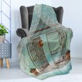 thumbnail image 4 of Retro Soft Flannel Fleece Blanket, Old Gate and Curtain Composition on Checkered Floor Digital Computer Graphics, Cozy Plush for Indoor and Outdoor Use, 50" x 60", Teal Brown White, by Ambesonne, 4 of 5
