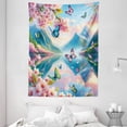 thumbnail image 3 of Ambesonne Lake Tapestry Wall Hanging, Butterflies Cherry Blossoms, 60"x80", Pink Sky Blue Green, 3 of 3