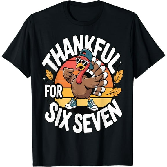 Thankful for Six Seven Turkey Retro Thanksgiving for Boy T-Shirt