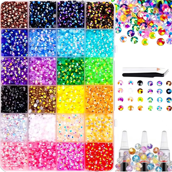 19200pcs Resin Rhinestones with B7000 Jewelry Glue for Crafting, Multicolors 3mm  Bedazzling Crystal for DIY Crafts Clothing Tumblers  Shoes Fabric Decor Nail Art
