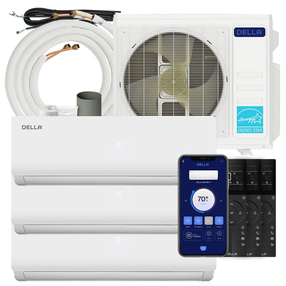 Della Mini Split Air Conditioner 28K BTU ODU Tri 3 Zone (9K 9K 12K BTU) 20 SEER2 208-230V Works with Alexa, Cools Up to 1350 Sq.Ft, Wifi Energy Efficient Multi Zone Pre-Charged Heat Pump Full Set