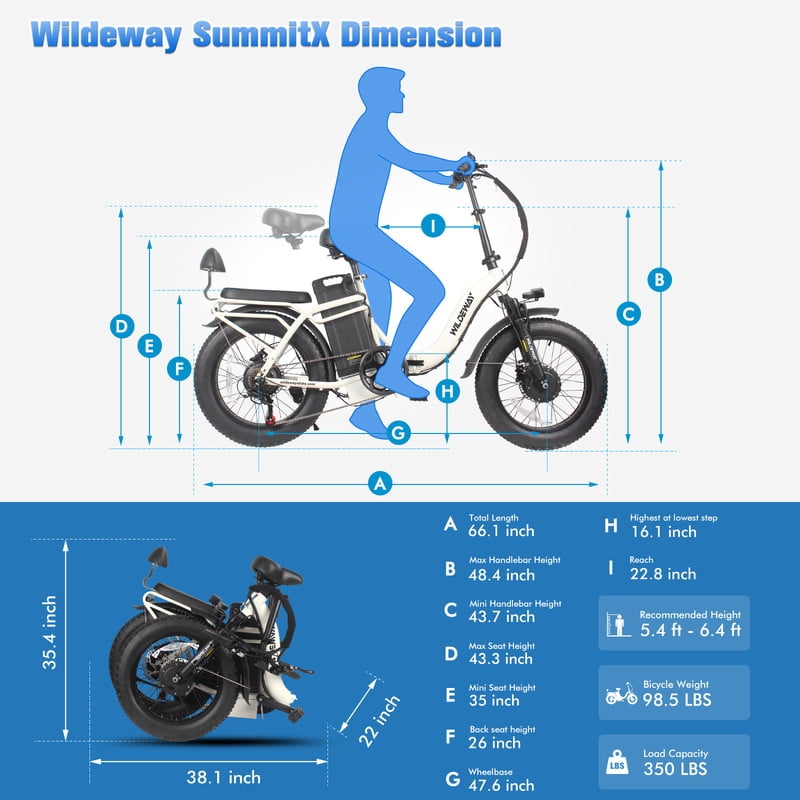 WILDEWAY SummitX Folding Dual Motor Electric Bike for Adults 20"x4.0" Fat Tire, 2000W E-Mountain Bike 48V 60AH UL2849 Removable Battery, 100＋ Miles Long Range & 28MPH Off-road Hydraulic Disc Brake Eb