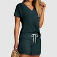 thumbnail image 2 of ShomPort Women's Loungewear Suits Summer Trendy 2 Piece Outfits V-Neck Short Sleeve Top and Shorts Athletic Set, 2 of 5