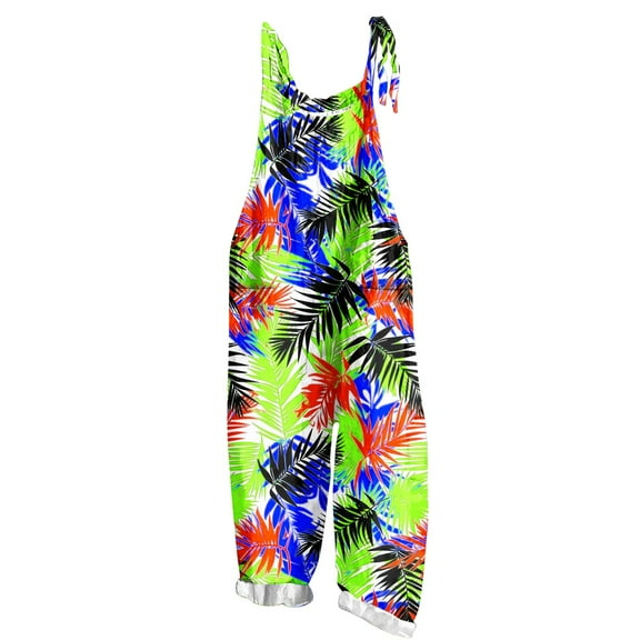 Uaswgudfs Womens Causal Wide Leg Overalls Jumpsuit Women's Patchwork Dual Pocket Jumpsuit Loose Floral Print Bohemian Wide Leg Bib Overall Green L