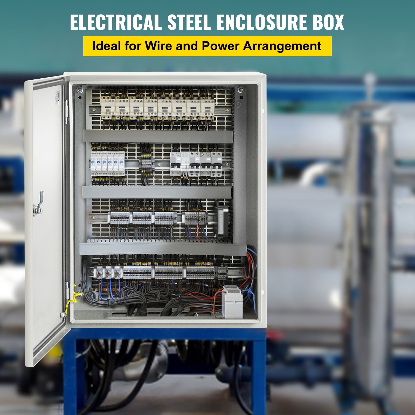 VEVOR NEMA Steel Case, 20x16x6'' NEMA 4X Metal Electric Enclosure, IP66 Water & Dust Resistant, Suitable for Both Outdoor/Indoor Use, Includes Mounting Plate
