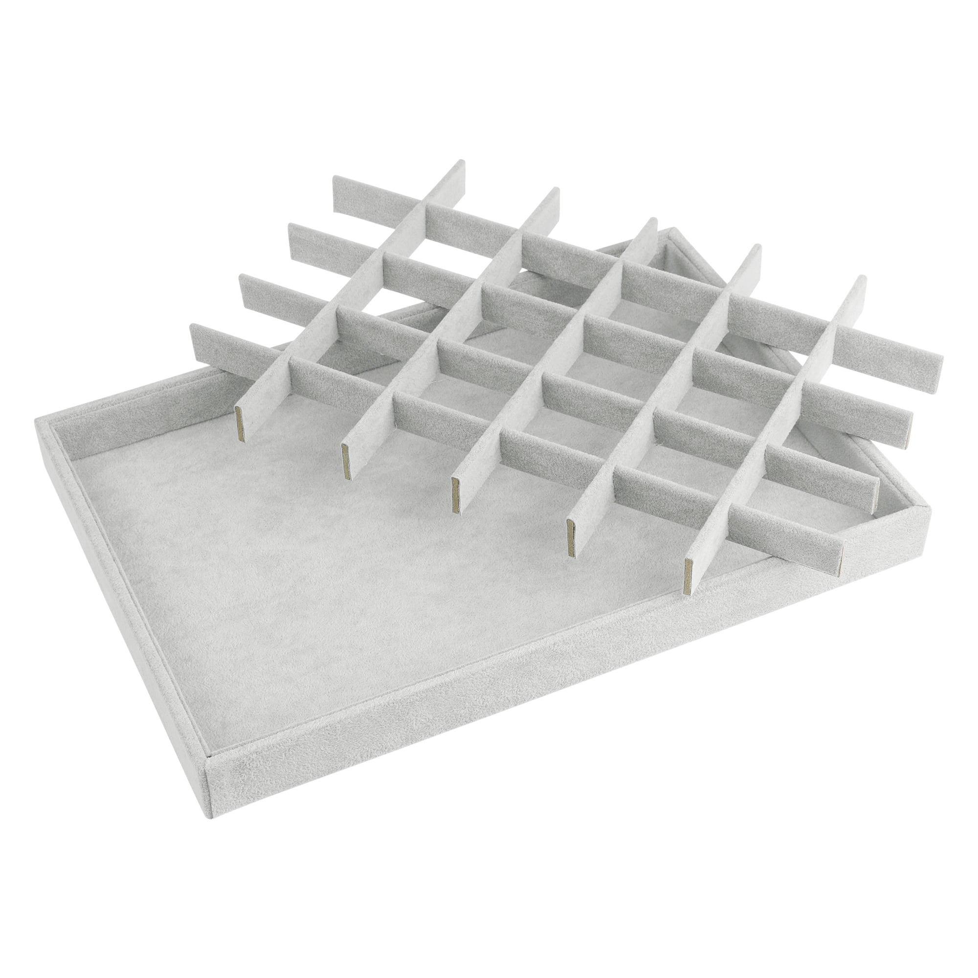 Unique Bargains Velvet Jewelry Organizer Trays with Removable Dividers Grey-30 Grid Tray