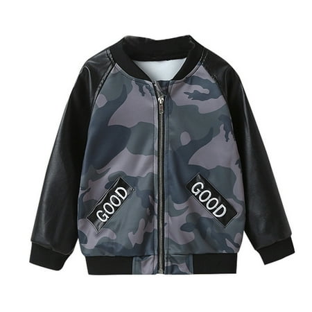 

Toddler Coat Spring Autumn Leather Jacket Boy s Casual Zipper Leather Coat Camouflage Colour Streetwear Coats For 6-7 Years