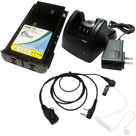 Kenwood TK-260 Battery   Charger   FBI Earpiece with Push to Talk (PTT) Microphone - Replacement for Kenwood KNB-15 Two-Way Radio (1300mAh, 7.2V, NIMH)
