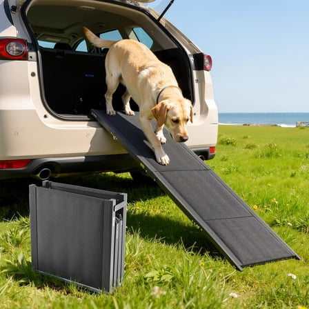 VEVOR Dog Ramp for Cars, 63" L x 17" W, Folding Pet Ramps for Medium & Large Dogs up to 250lbs, Pet Stair Ramp with Non-Slip Oxford Fabric Surface, Portable Outdoor Dog Car Ramps for SUV & Truck