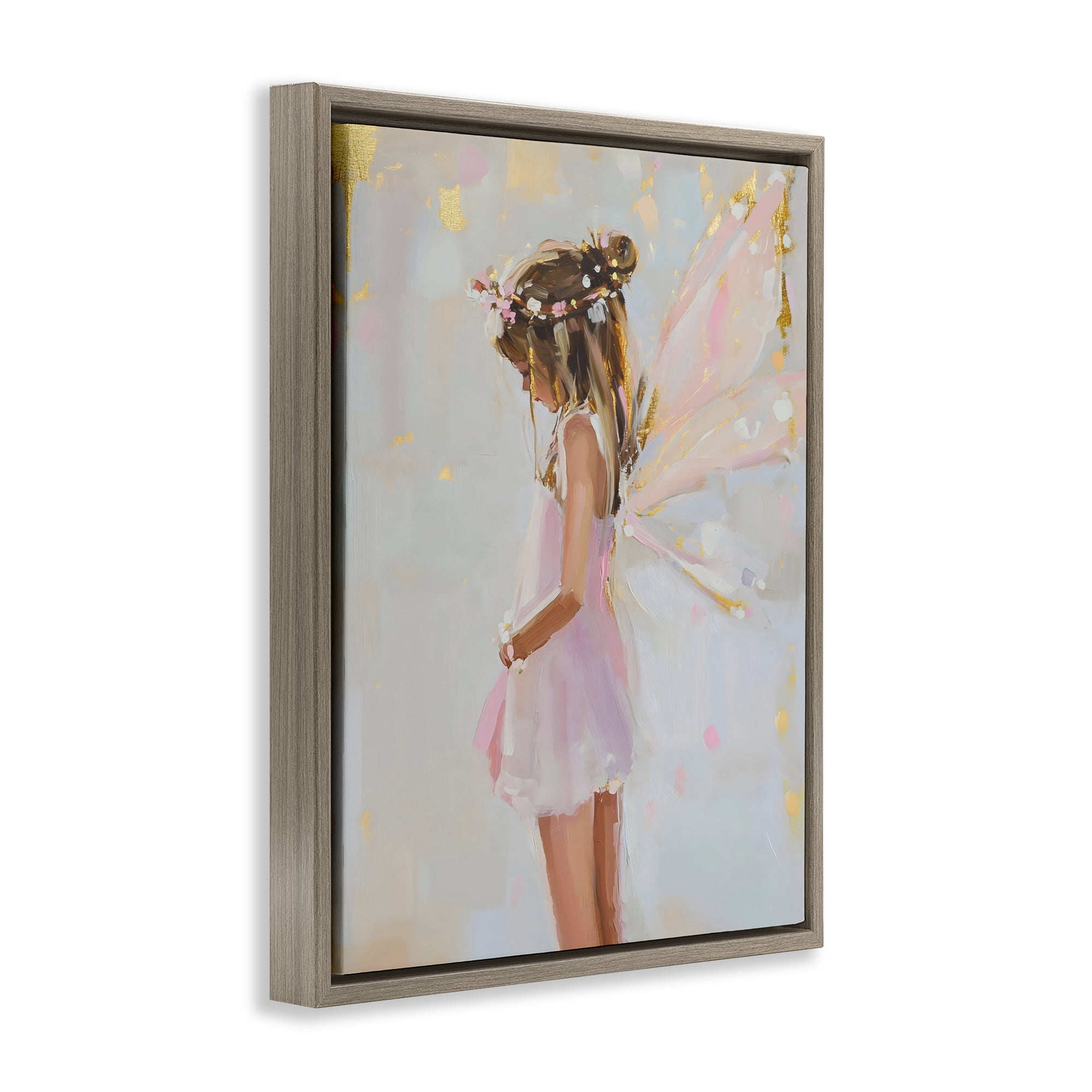 Stupell Industries Youthful Fairy Girl Brown Framed Floater Canvas Wall Art, design by The Prints Vibe